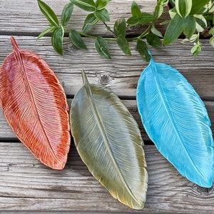 Hand Painted Ceramic Feather or Leaf Trinket Tray