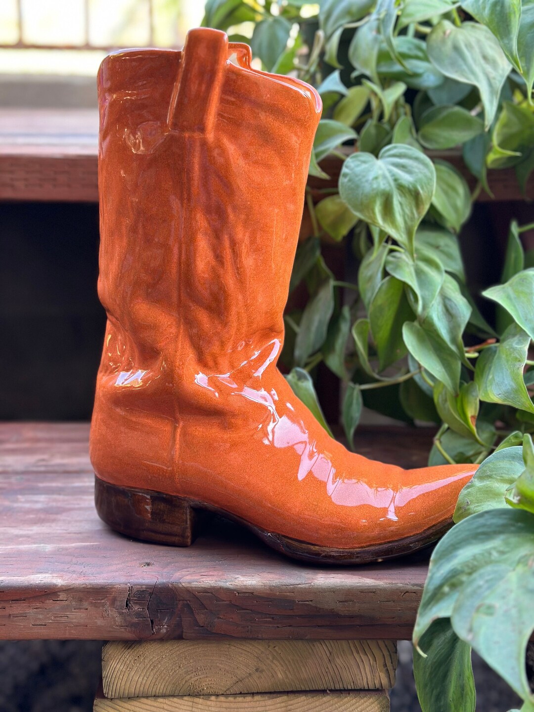 Extra Large 13 Hand Painted or Airbrushed Ceramic Cowboy Boot Vase