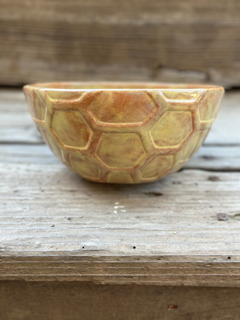 Hand Painted Ceramic Honeycomb Bowls Small Mustard