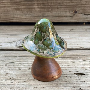 Hand Painted 3” Ceramic Stoneware Garden Mushroom