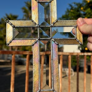 Stained Glass Cross with Beveled Glass Suncatcher | Easter Gift | Religious Gift | First Communion Gift