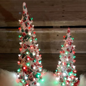 Wispy Hand Painted Ceramic Crystal Light-Up Christmas Tree 11.5”-15” Tall