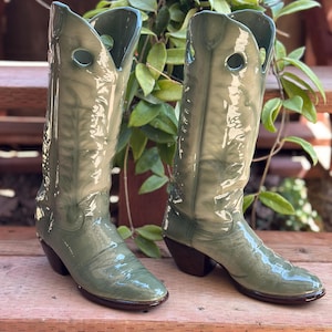 15” Airbrushed Ceramic Cowboy Boot Vase | Southwestern Rustic Home Decor | A Pair of Cowboy Boots | Left and Right Boot | Ceramic Boot Vase