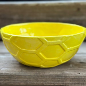 Hand Painted Ceramic Honeycomb Bowls Medium Yellow