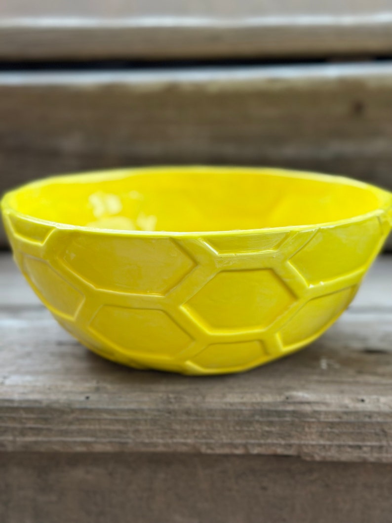 Hand Painted Ceramic Honeycomb Bowls Medium Yellow