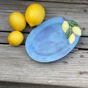 Hand Painted Side Dish Stoneware Lemon Plate | La Dolce Vita | Lemon Kitchen | Citrus Decor