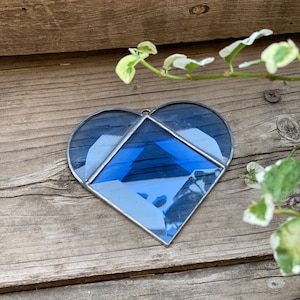 Large Bevel Stained Glass Blue Heart Suncatcher