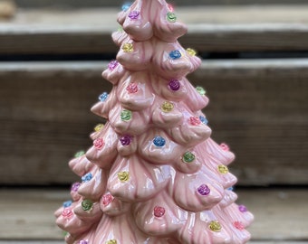 Hand Painted Ceramic Spring Tree 11.5” with Rosebud Lights