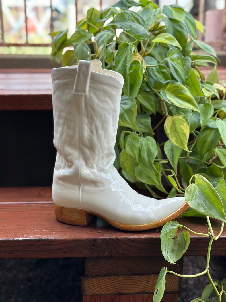 Extra Large 13” Hand Painted or Airbrushed Ceramic Cowboy Boot Vase | Planter | Home Decor