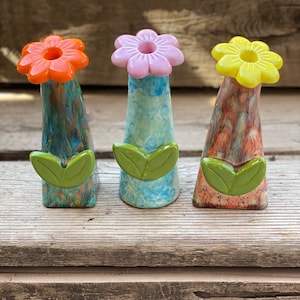 Hand Painted Ceramic Geometric Flower Bud Vase | Springtime Vase | Bright Colored Vase