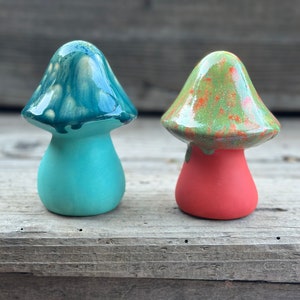 Hand Painted Flared Approximately 5" Large Ceramic Stoneware Garden Mushroom