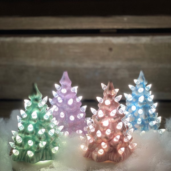 Small 5.5” Hand Painted Pastel Ceramic Light Up Tree