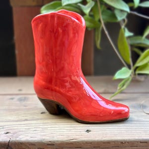 Cowboy Boot Vase Ceramic 6.5&quot; | Western Retro Decor | Pink Cowgirl Boot Vase | Dried Flowers | Makeup Brush Holder | Hand Painted | Rodeo