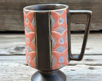 Hand Painted Floral Tiki Stoneware Coffee or Tea Mug