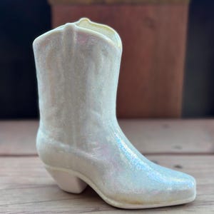 Small 6.5” Stoneware Hand Painted Ceramic Cowboy Boot Vase