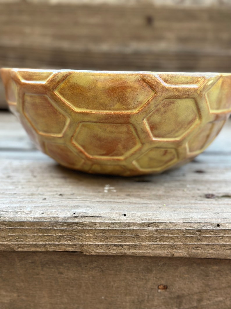 Hand Painted Ceramic Honeycomb Bowls Medium Mustard