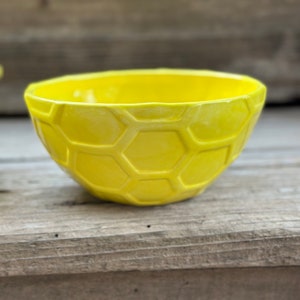 Hand Painted Ceramic Honeycomb Bowls Small Yellow