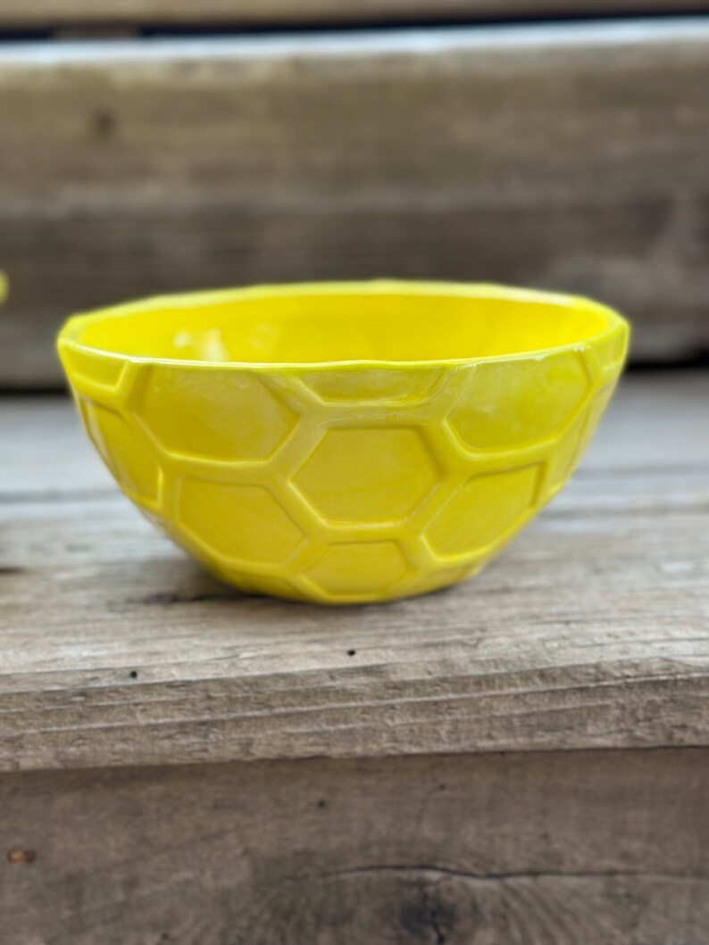 Hand Painted Ceramic Honeycomb Bowls Small Yellow