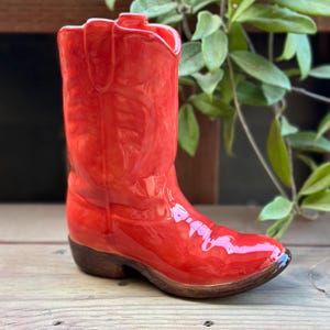 8.5” Cowboy Boot Vase | Ceramic Planter | Boho Western Home Decor | Southwestern Kitchen Utensil Holder | Hand Painted