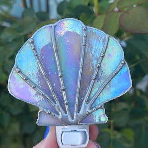 Iridescent Stained Glass Seashell Night Light | Beach Coastal Decor