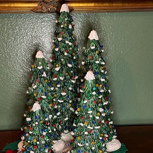 Slim Green Christmas Tree with Glitter Snow | Light-Up Christmas Tree | Green Ceramic Tree | Nostalgic Christmas Tree
