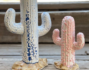 Hand Painted Ceramic Stoneware Cactus Garden Statue