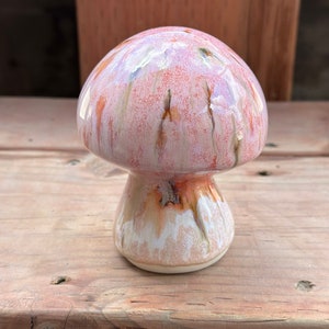 Hand Painted Button Approximately 4.5" Large Ceramic Stoneware Garden Mushroom