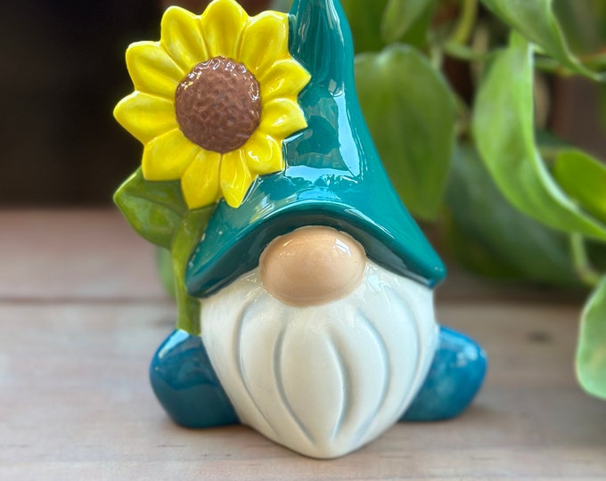 Hand Painted Ceramic 6" Sunflower Garden Gnome