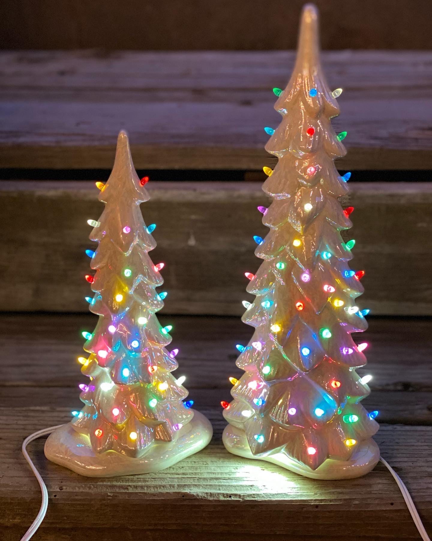 Wispy Hand Painted Ceramic White Mother of Pearl Light-up