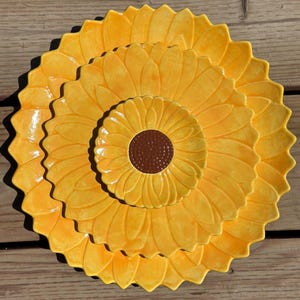 Ceramic Sunflower Plates and Bowls | Hand Painted Ceramic Flowers | Floral Dinnerware | Fall Dinnerware
