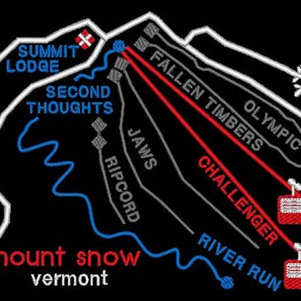 Ski Maps: Mt Snow, Vermont Ski Map - Kitchen Towel - Alpine - Ski Vacation - original Embroidery Art - House Warming