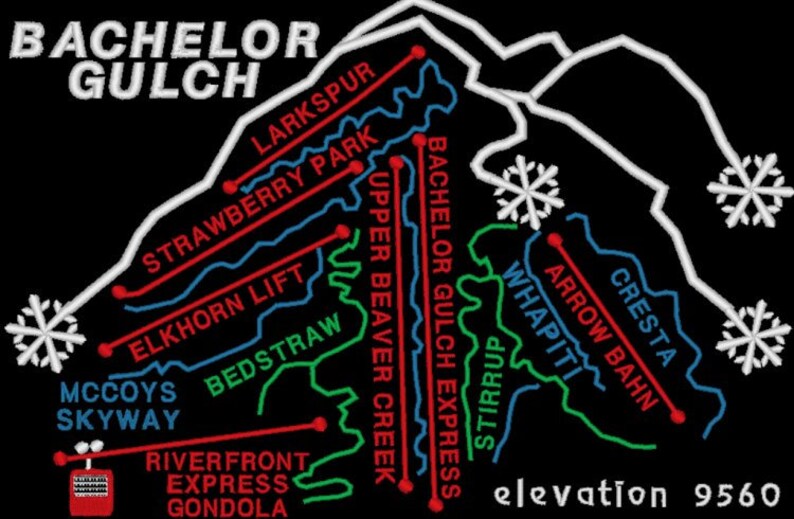 Ski Map Bachlors Gulch COLORADO Ski Map - Black Kitchen Towel - Alpine