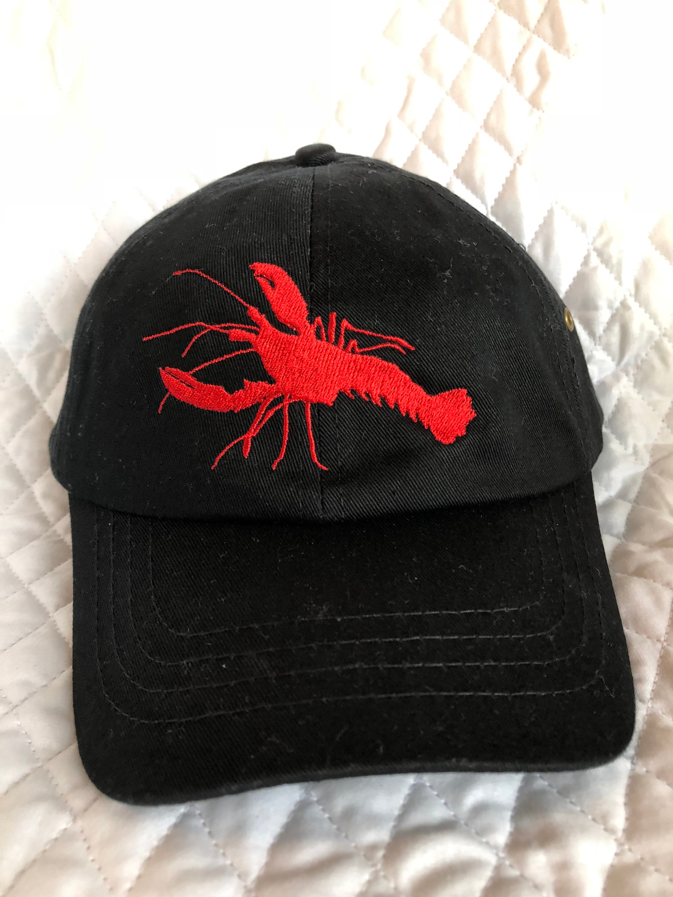 Cap big Lobster Embroidered in Red Thread on Black Baseball Etsy