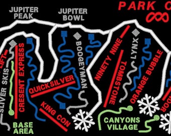 Ski Map Bachlors Gulch COLORADO Ski Map - Black Kitchen Towel - Alpine