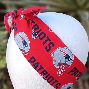 3” Wide New England Patriots headband, self tie hair wrap, head wrap, pin up style, hair tie, scarf, rockabilly, bandana, handmade item