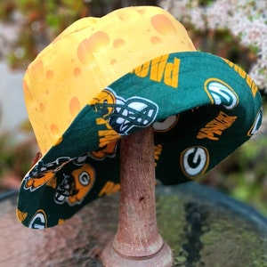 Green Bay Packers / Cheese Bucket Hat, Reversible, Sizes S-XXL, handmade, summer hat, fishing hat, sun hat, floppy hat, children & adults