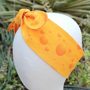 3” Wide Cheese Headband, cheesehead, cheese lover gift, Wisconsin, hair wrap, hair tie, head scarf, pin up style, retro style