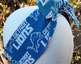 3” Wide Detroit Lions headband, Lions football hair wrap, handmade, pin up style, hair tie, retro style, rockabilly style, head scarf