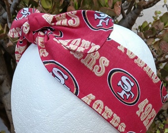 3” Wide San Francisco 49ers headband, self tie, handmade, Niners hair wrap, pin up style, hair tie, head wrap, rockabilly, scarf, bandana