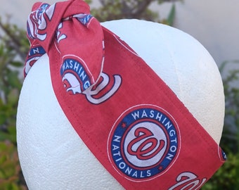 3” Wide Washington Nationals headband, self tie, hair wrap, head wrap, pin up style, hair tie, scarf, bandana, baseball, handmade