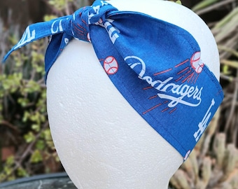 3” Wide LA Dodgers headband, handmade, hair tie, scarf, pin up, hair wrap, bandana, retro style, rockabilly, Los Angeles Dodgers baseball