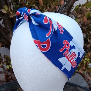 3” Wide Philadelphia Phillies headband, handmade, hair wrap, pin up style, hair tie, scarf, retro style, rockabilly, baseball