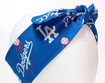 3” Wide LA Dodgers headband, handmade, hair tie, scarf, pin up, hair wrap, bandana, retro style, rockabilly, Los Angeles Dodgers baseball