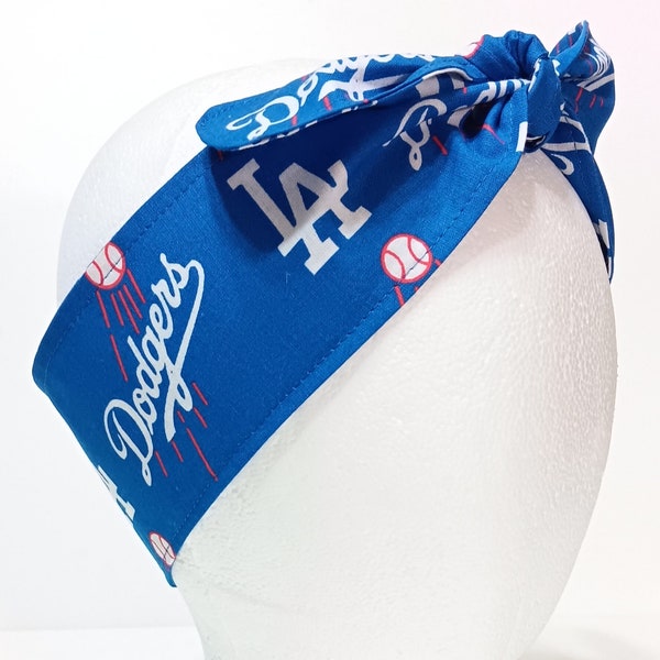 3” Wide LA Dodgers headband, handmade, hair tie, scarf, pin up, hair wrap, bandana, retro style, rockabilly, Los Angeles Dodgers baseball