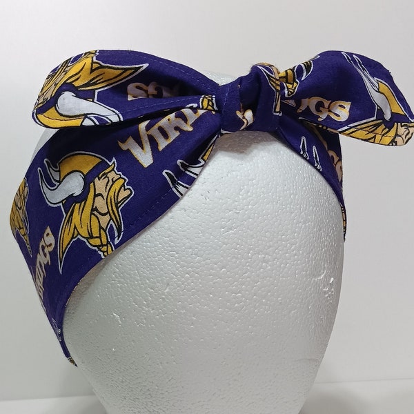 3” Wide Minnesota Vikings headband, self tie, handmade, hair tie, football gift, pin up, hair wrap, bandana, scarf, retro style, rockabilly