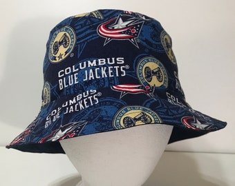 Columbus Blue Jackets Bucket Hat, Handmade, Reversible, Sizes S-4XL, hockey, ponytail summer hat, fishing hat, sun hat, floppy hat