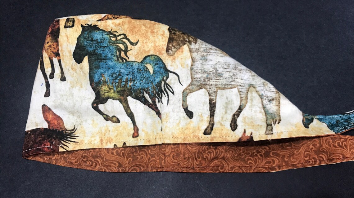 Reversible Horses Scrub Cap tie back cotton surgical skull | Etsy