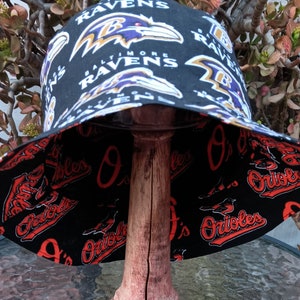 Baltimore Ravens / Orioles Bucket Hat, Handmade, Reversible, Sizes up to 4XL, Cotton, fishing hat, ponytail hat, sun hat, floppy hat