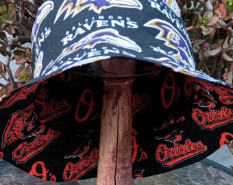 Baltimore Ravens / Orioles Bucket Hat, Handmade, Reversible, Sizes up to 4XL, Cotton, fishing hat, ponytail hat, sun hat, floppy hat