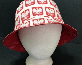 Polish Eagle Bucket Hat, Reversible, Unisex,  Size LARGE, Cotton Fabric, Polska, summer hat, fishing hat, sun hat, floppy hat